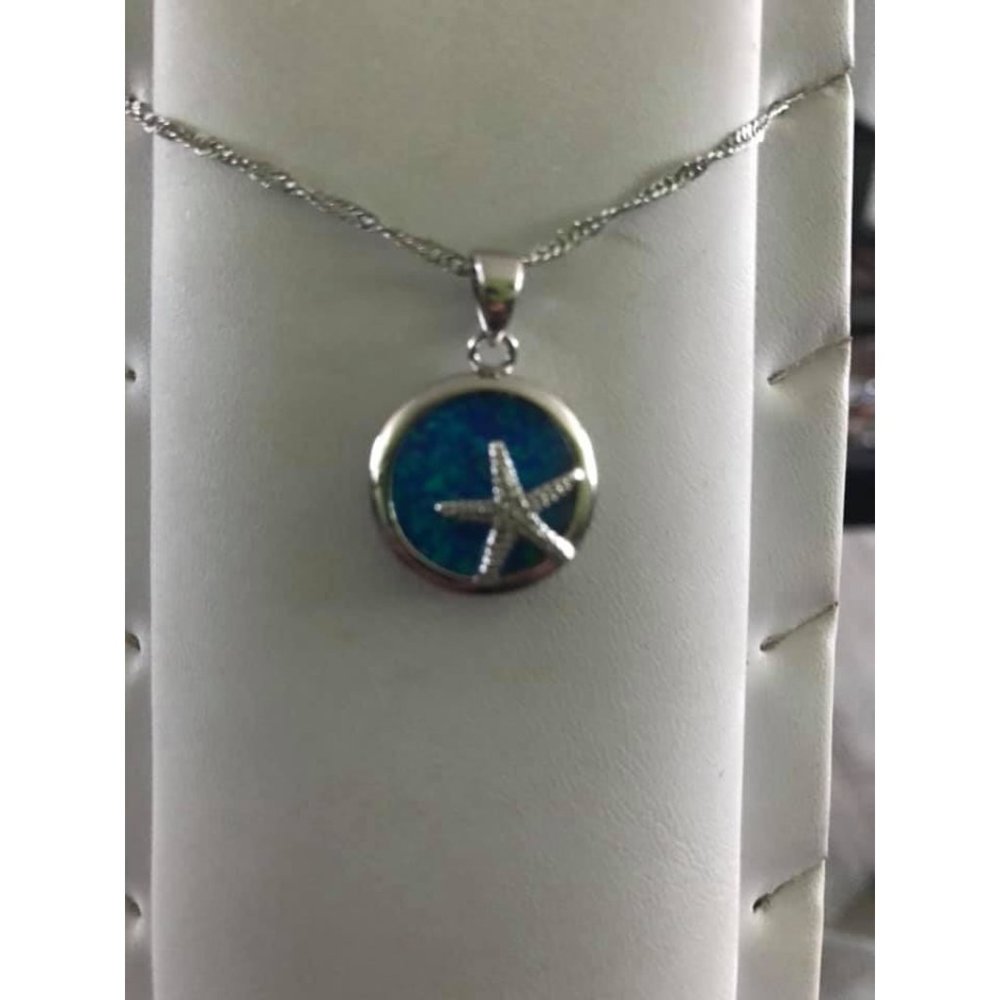 Fire Opal starfish  .925 silver